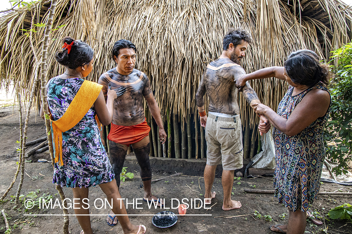 Tribal body painting in Amazon jungle in Venezuela.