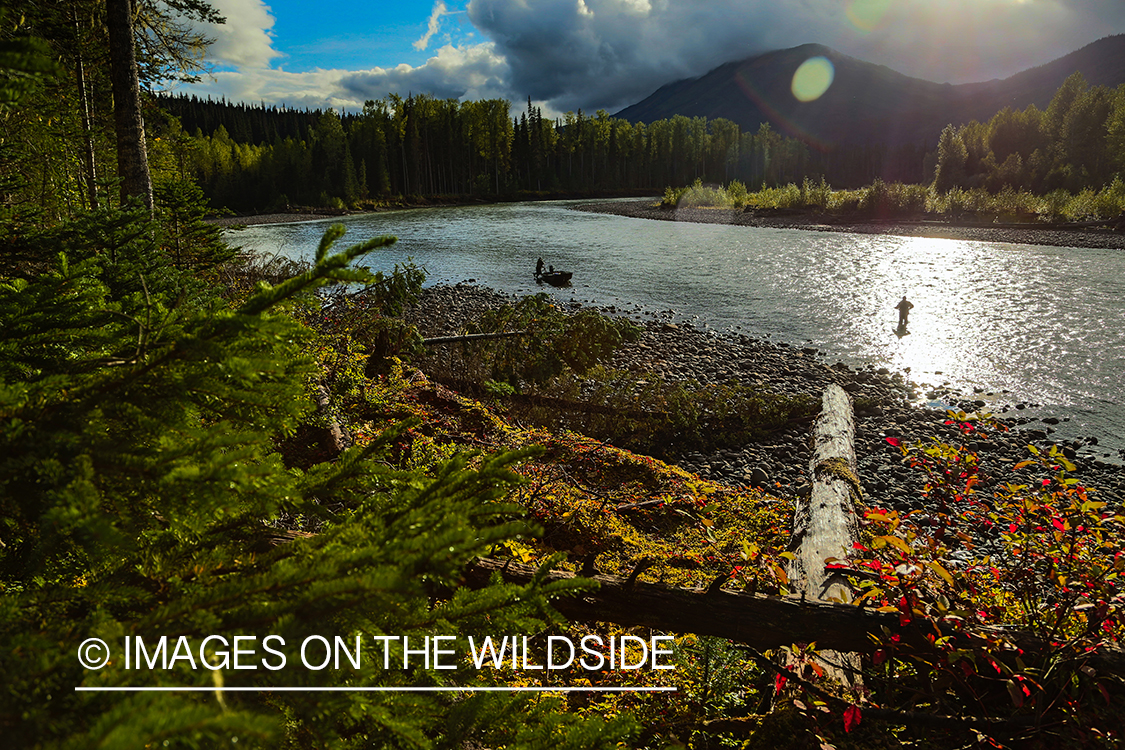 Flyfishing for steelhead on Nass River, British Columbia.