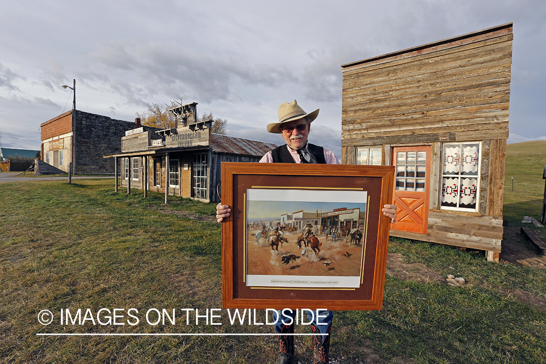 'Dusty' Don Waite building replica of Charlie Russel painting in Utica, Montana.