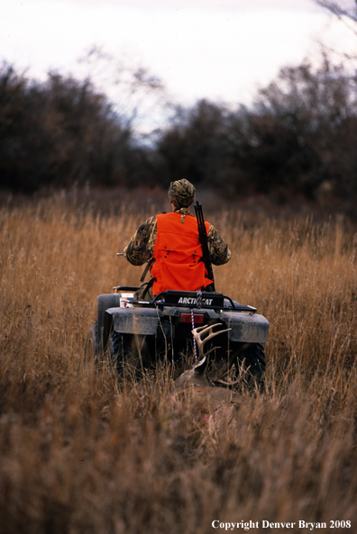 White-tailed deer hunter with downed deer