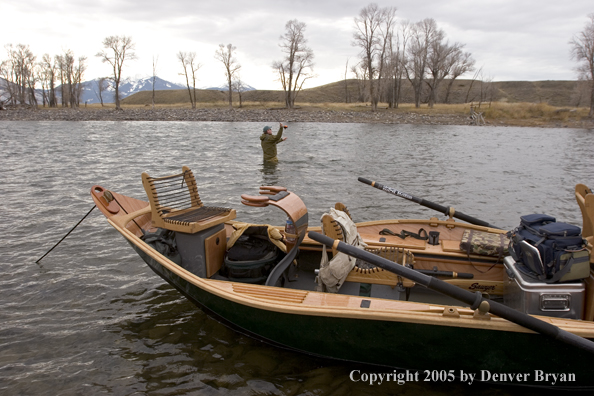 Flyfisherman fishing Yellowstone River, Montana.