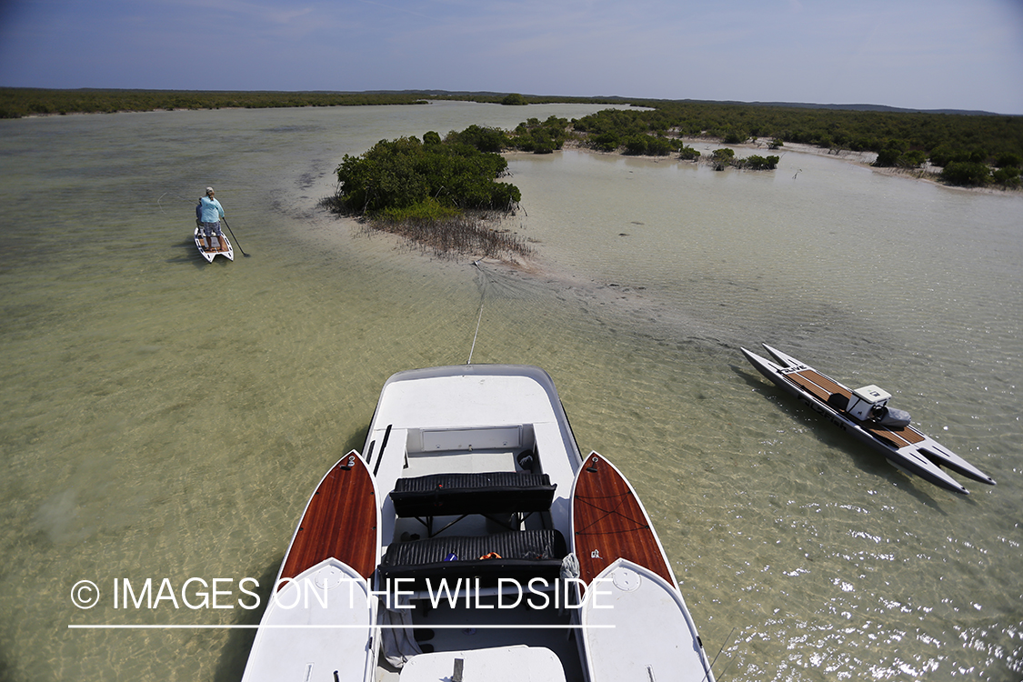 Flyfisherman leaving airboat.