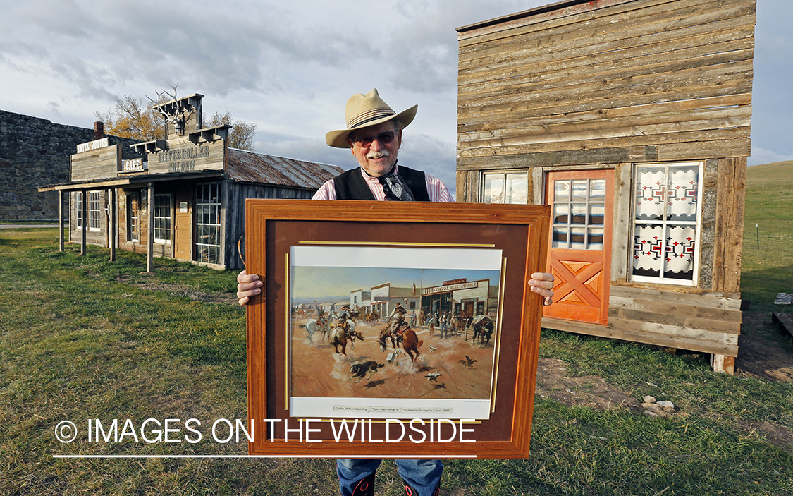 'Dusty' Don Waite building replica of Charlie Russel painting in Utica, Montana.