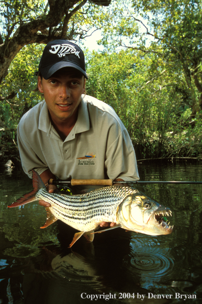 Flyfisherman with tigerfish. 