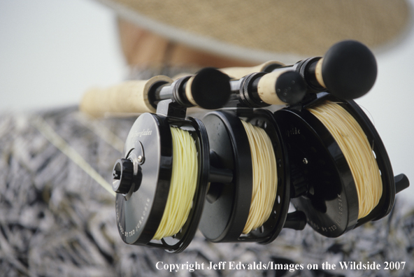 Close-up of angler and rods