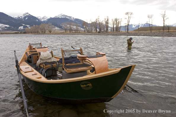 Flyfisherman fishing Yellowstone River, Montana.