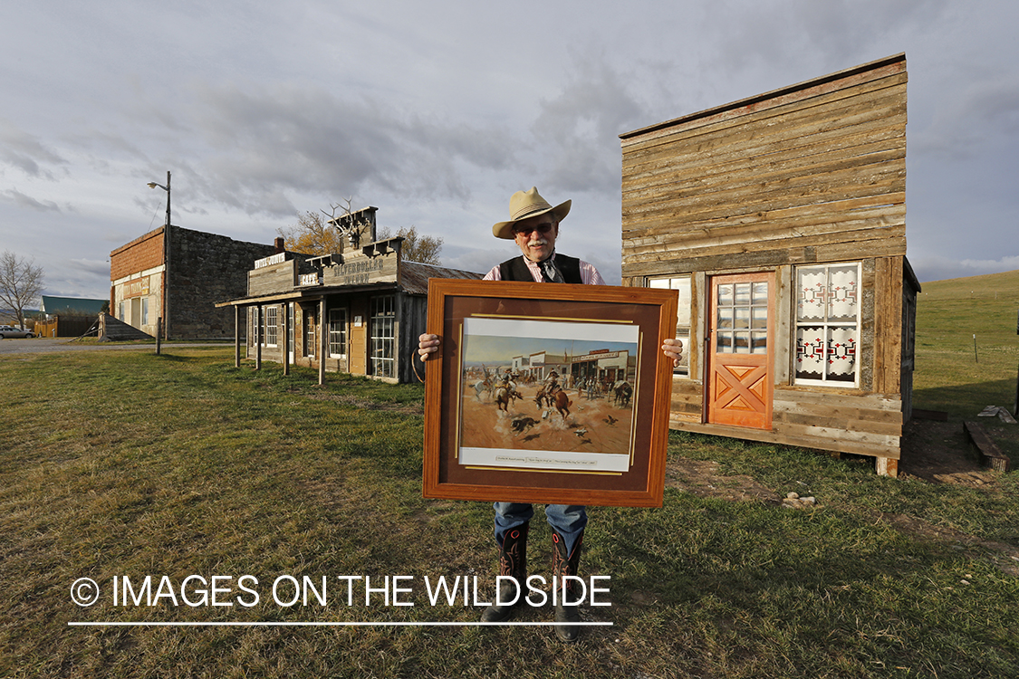 'Dusty' Don Waite building replica of Charlie Russel painting in Utica, Montana.