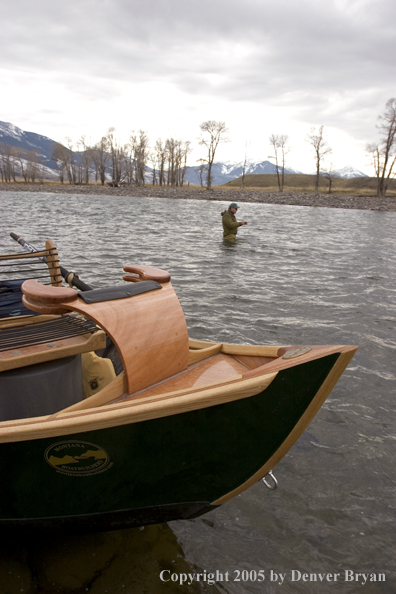 Flyfisherman fishing Yellowstone River, Montana.