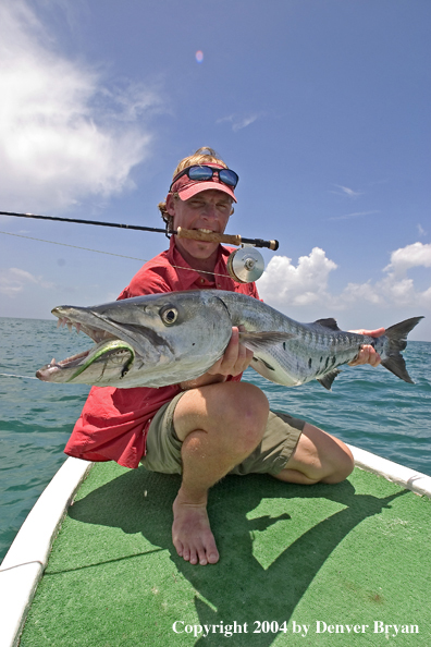 Saltwater flyfisherman w/barracuda