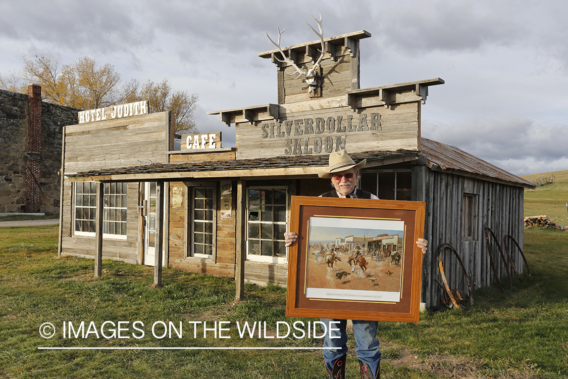 'Dusty' Don Waite building replica of Charlie Russel painting in Utica, Montana.