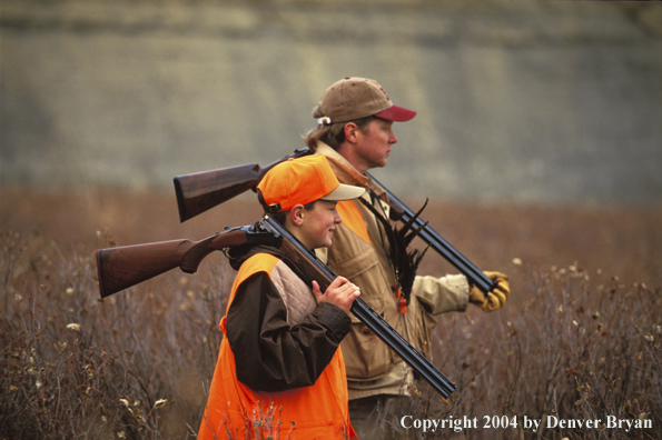 Father and son upland bird hunting.