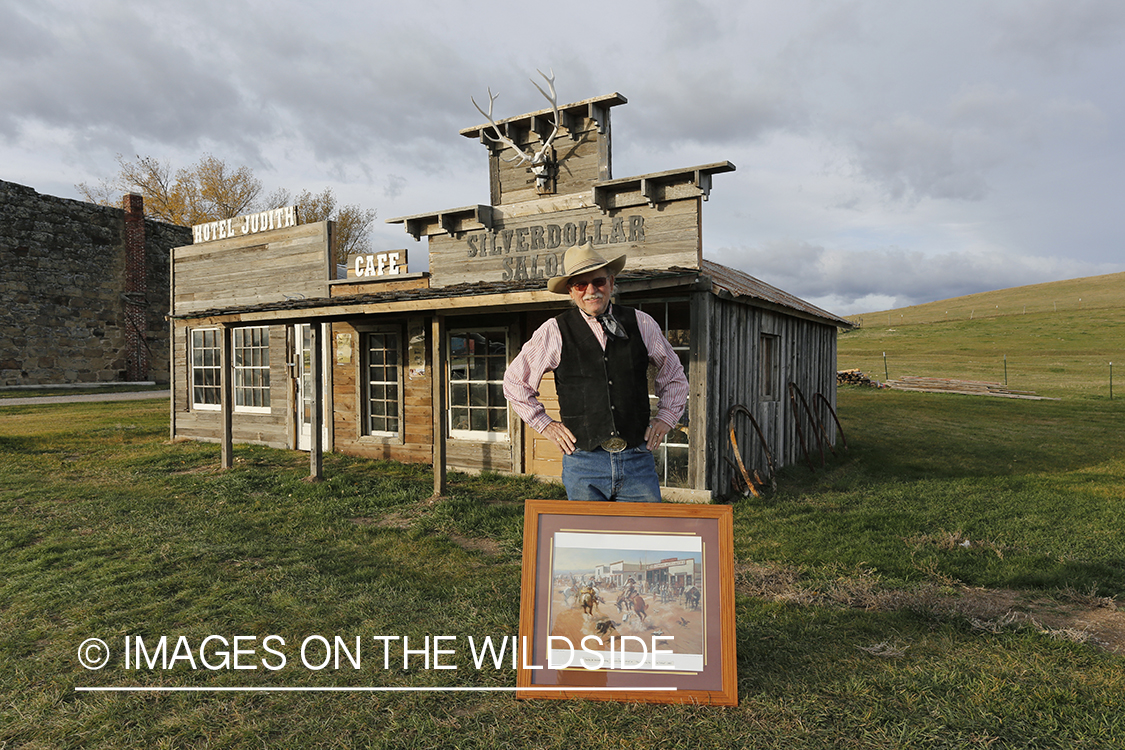 'Dusty' Don Waite building replica of Charlie Russel painting in Utica, Montana.