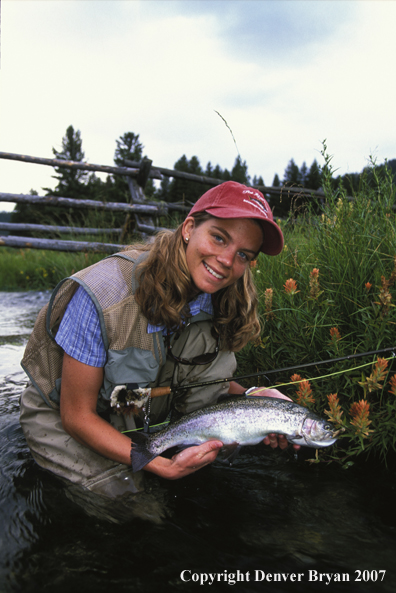 Flyfisher with rainbow trout.