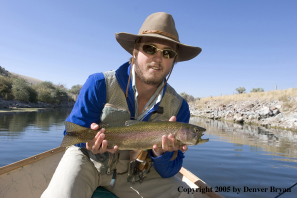 Flyfisherman with Rainbow Trout, Rocky Mountains