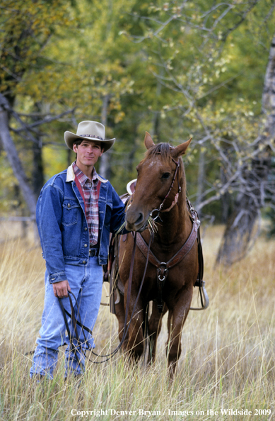 Rider walking with horse