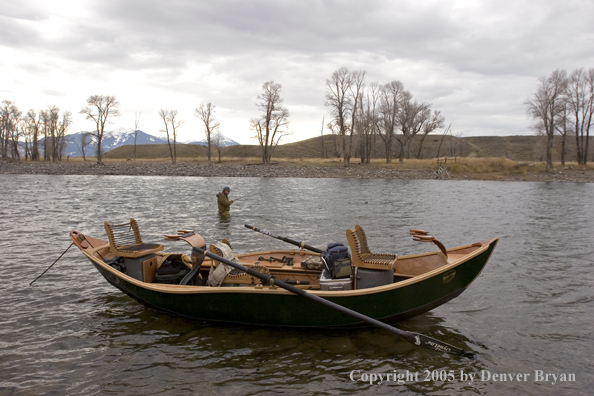 Flyfisherman fishing Yellowstone River, Montana.