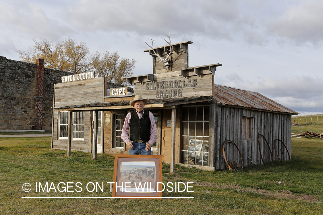 'Dusty' Don Waite building replica of Charlie Russel painting in Utica, Montana.