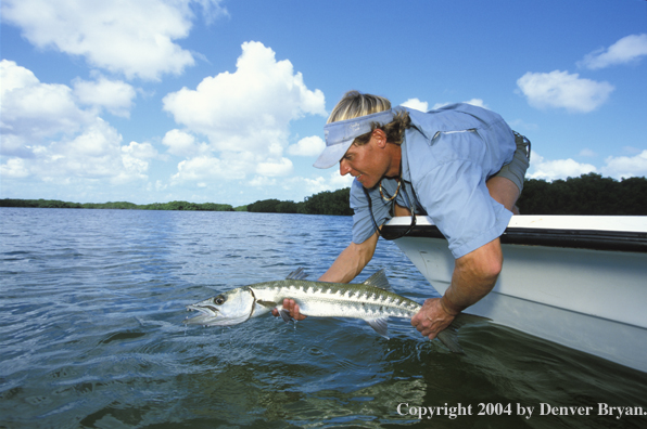 Saltwater flyfisherman with barricuda.