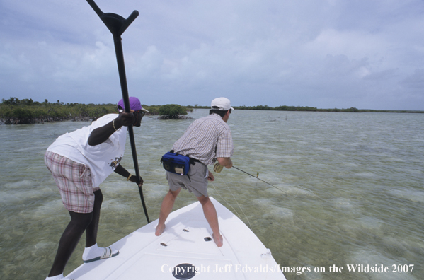 Guide and angler fishing a school of bones