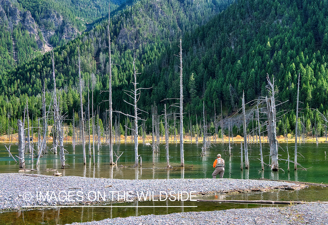 Flyfisherman on Quake Lake, MT.