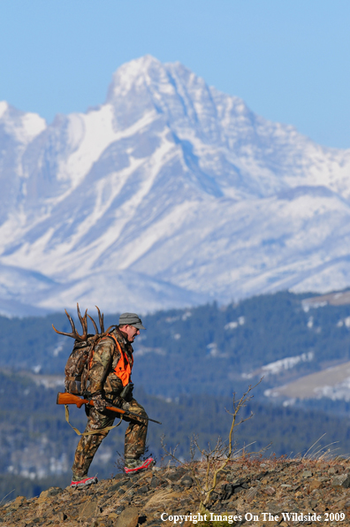 Hunter with deer rack