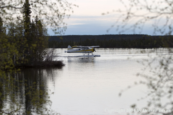 Float plane on the lake at dusk.  Saskatchewan.