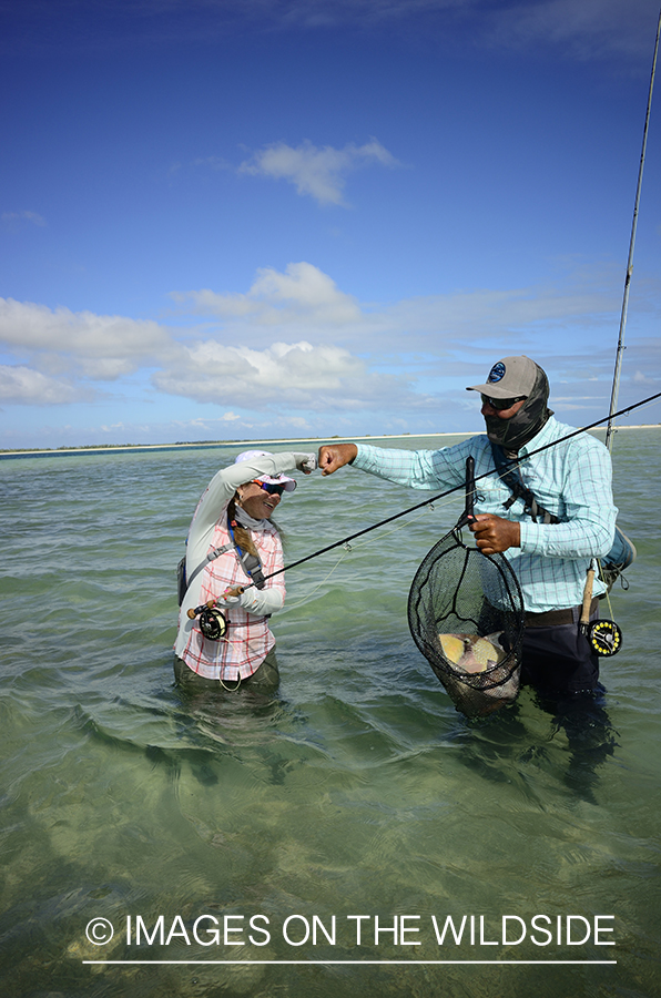 Enjoying flyfishing for Peachy Triggerfish on flats.