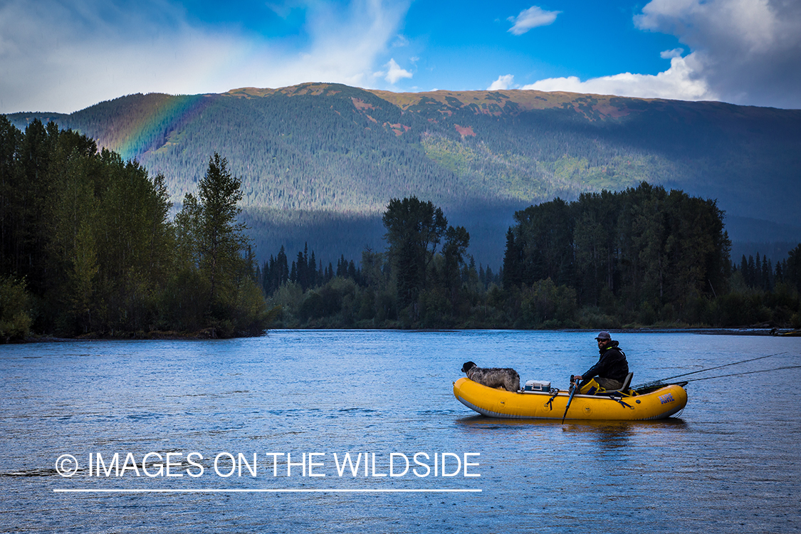 Flyfishing for steelhead on Nass River, British Columbia.