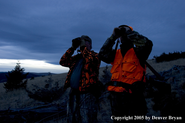 Big game/Elk hunters glassing for game at dusk.