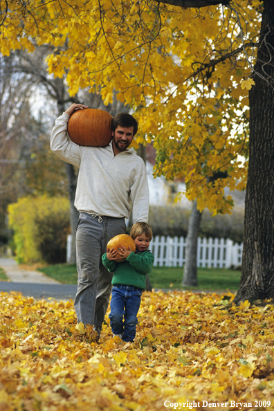 Father and Son with Pumpkins