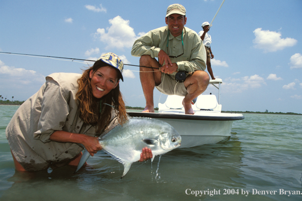 Saltwater flyfisher holding permit.