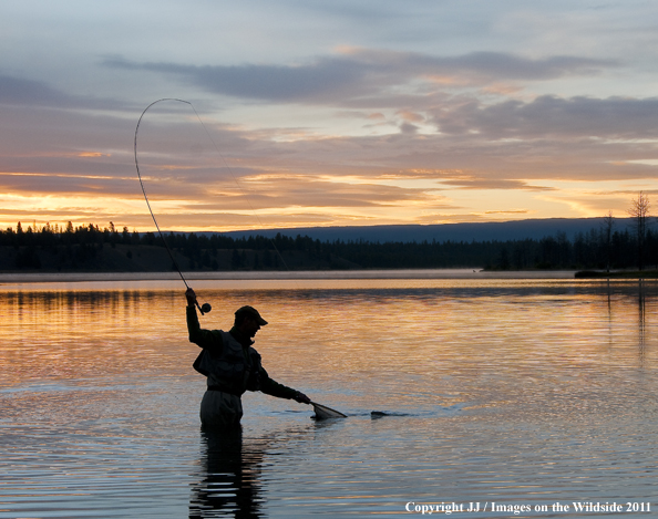 Flyfishing in Hebgen Lake, Montana. 