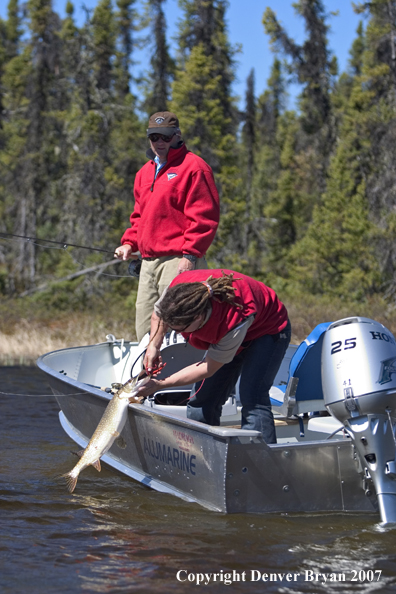 Flyfisherman and guide with Lake Trout (MR)