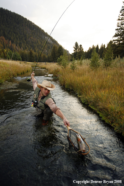 Flyfisherman Netting Rainbow Trout