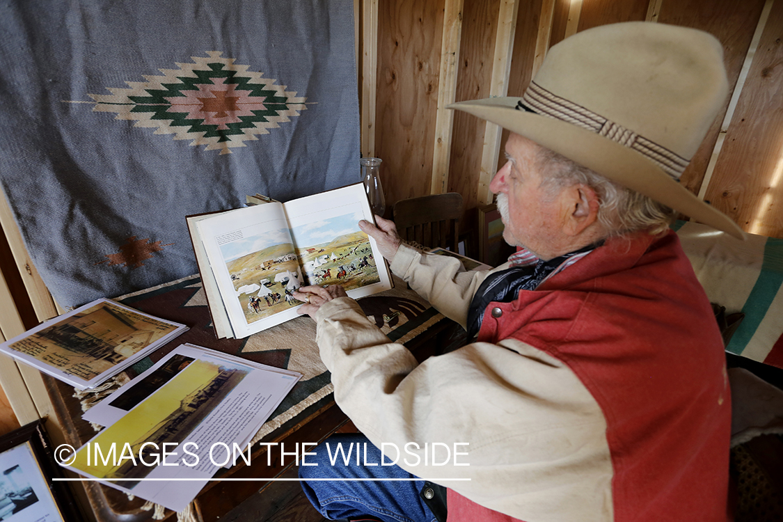 'Dusty' Don Waite building replica of Charlie Russel painting in Utica, Montana.