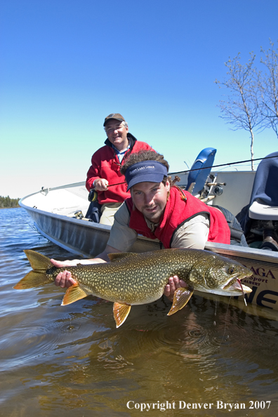 Flyfisherman and guide with Lake Trout (MR)