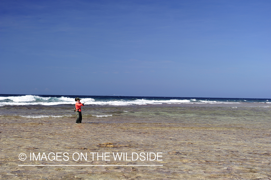 Flyfisherman in shallows.