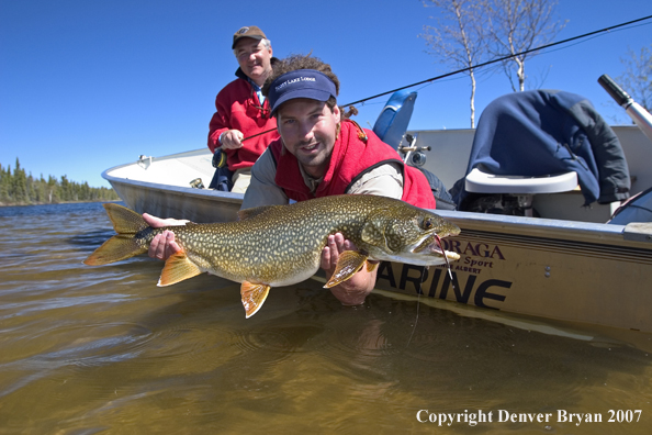 Flyfisherman and guide with Lake Trout (MR)