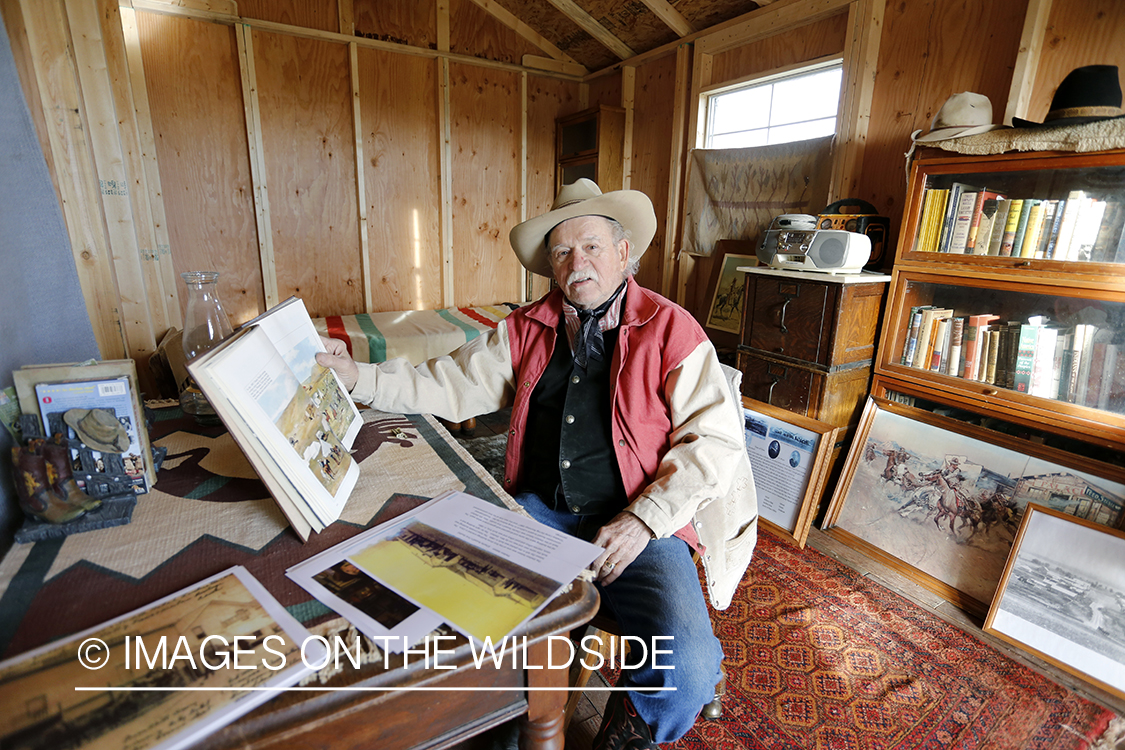 'Dusty' Don Waite building replica of Charlie Russel painting in Utica, Montana.