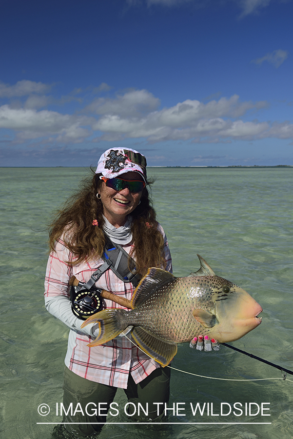 Woman with Peachy Triggerfish.