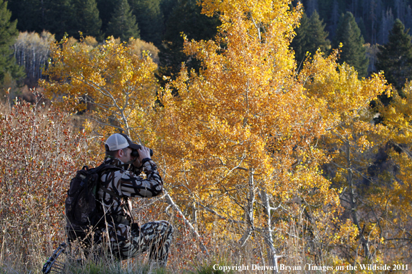 Bow hunter scouting for big game. 