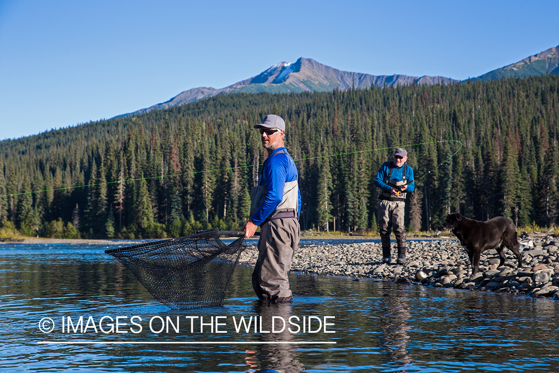 Flyfishing for steelhead on Nass River, British Columbia.