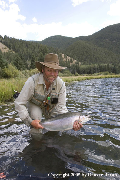 Flyfisherman with Rainbow Trout, Rocky Mountains