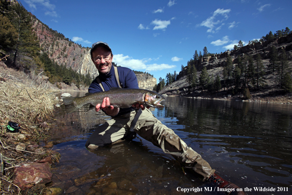 Flyfisherman with a nice rainbow trout.