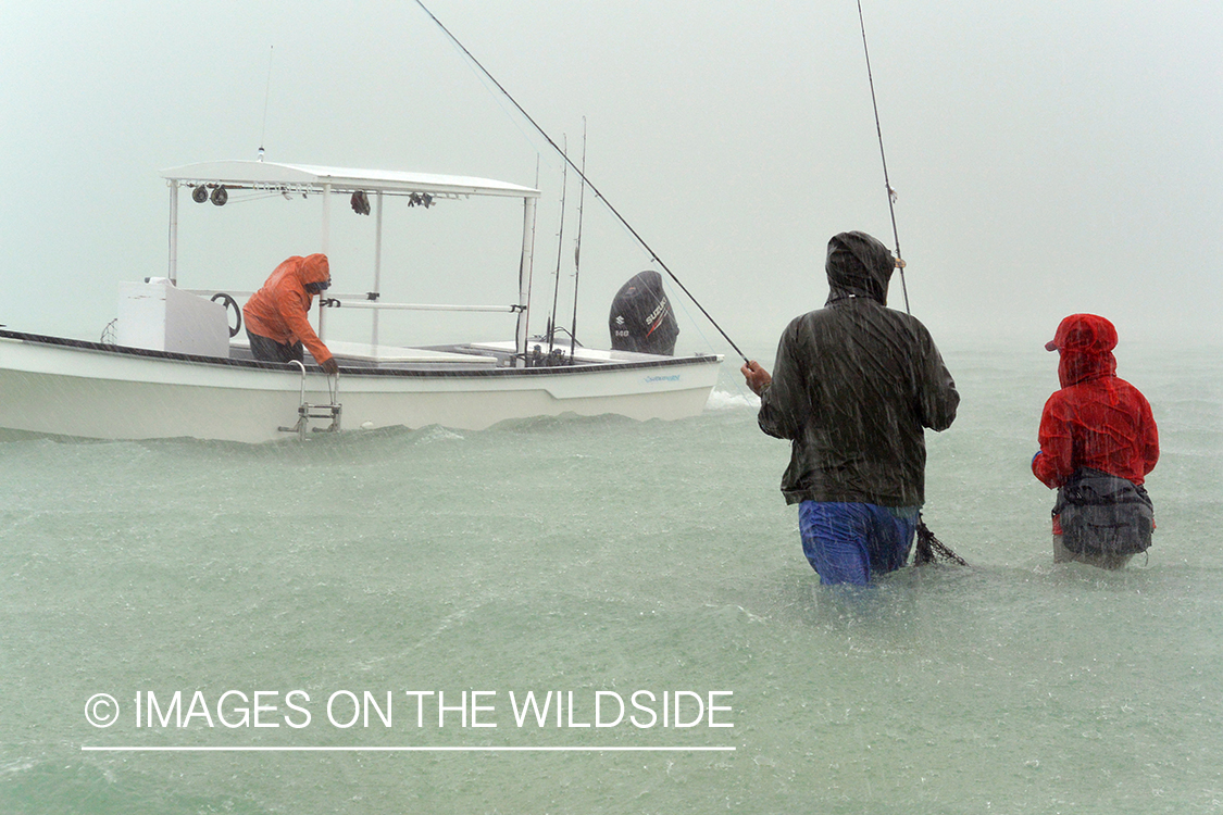 Flyfishermen in the rain.