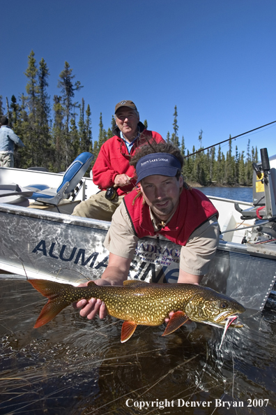 Flyfisherman and guide with Lake Trout (MR)