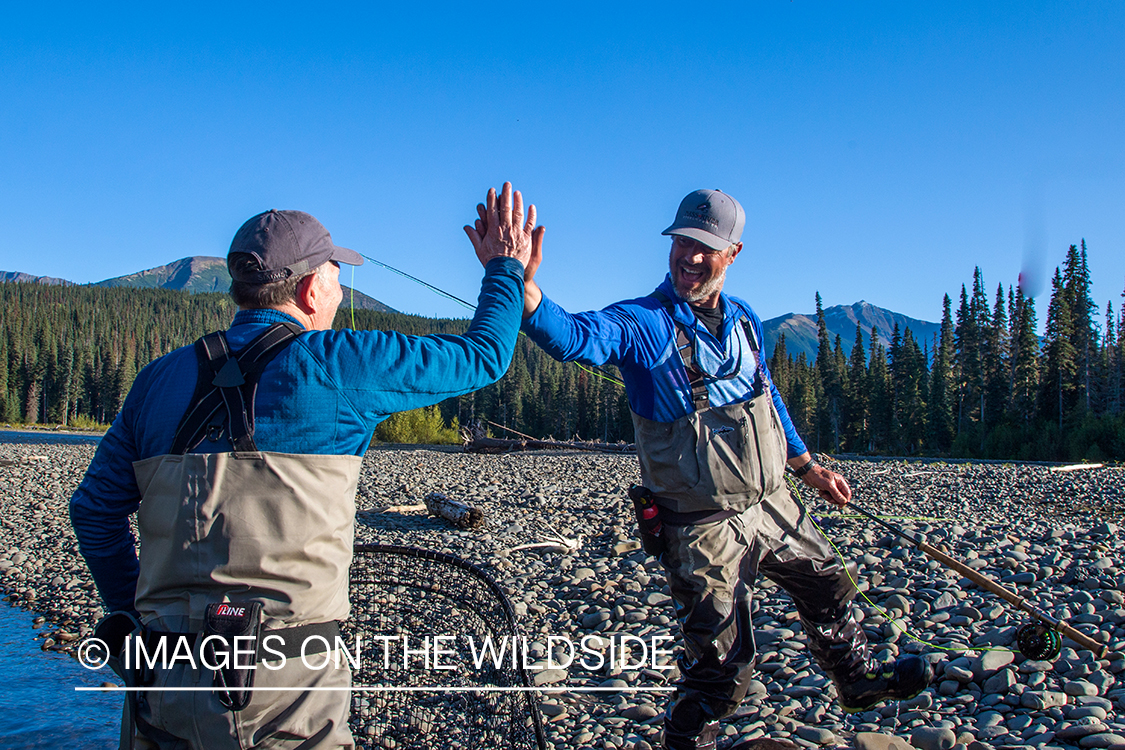 Flyfishing for steelhead on Nass River, British Columbia.