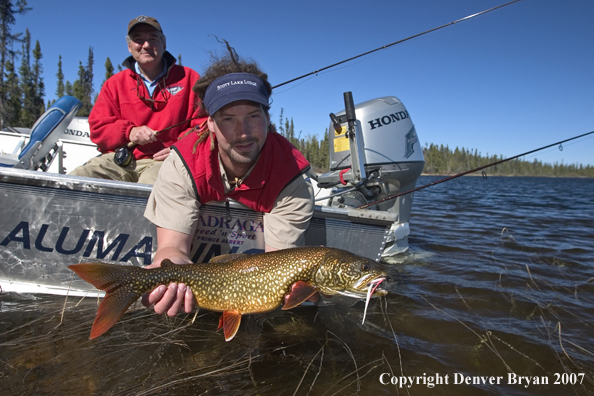 Flyfisherman and guide with Lake Trout (MR)