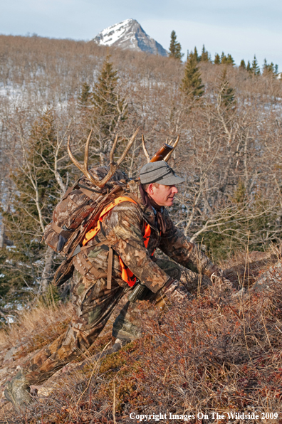 Hunter with deer rack