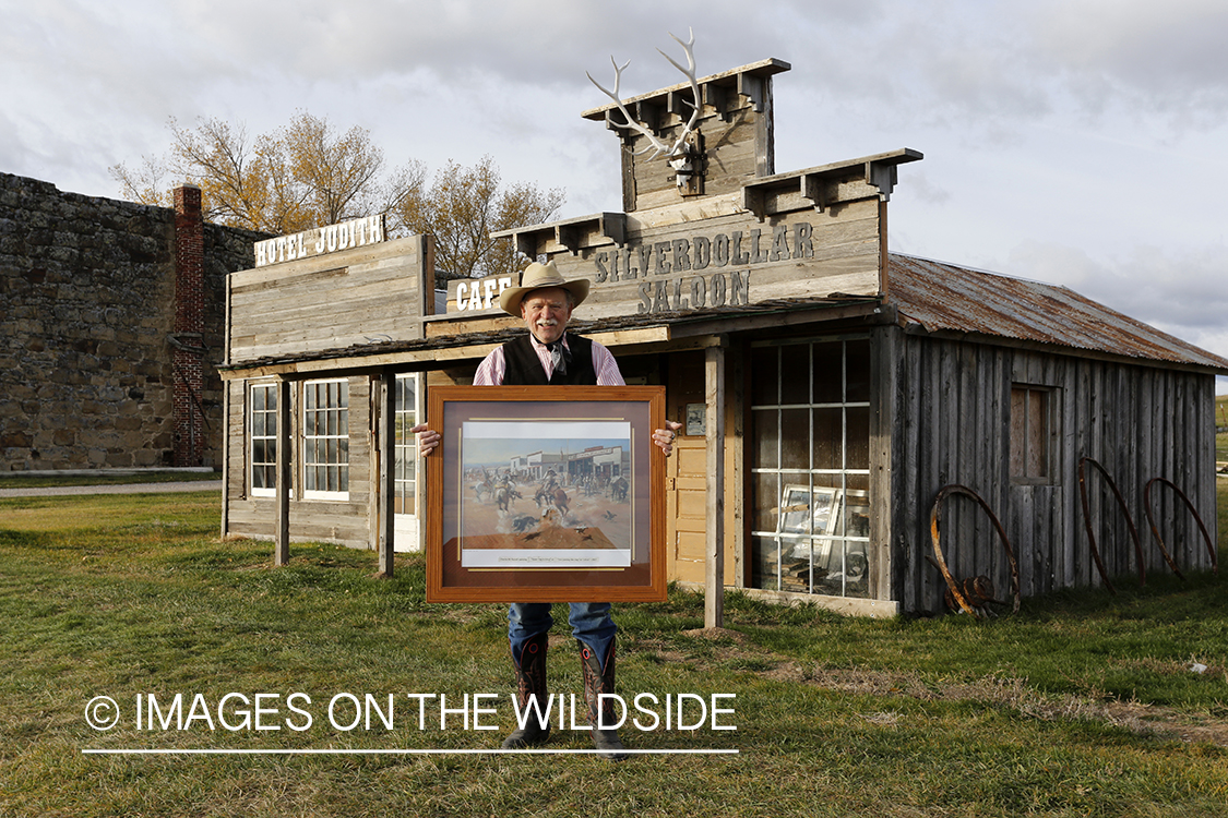 'Dusty' Don Waite building replica of Charlie Russel painting in Utica, Montana.